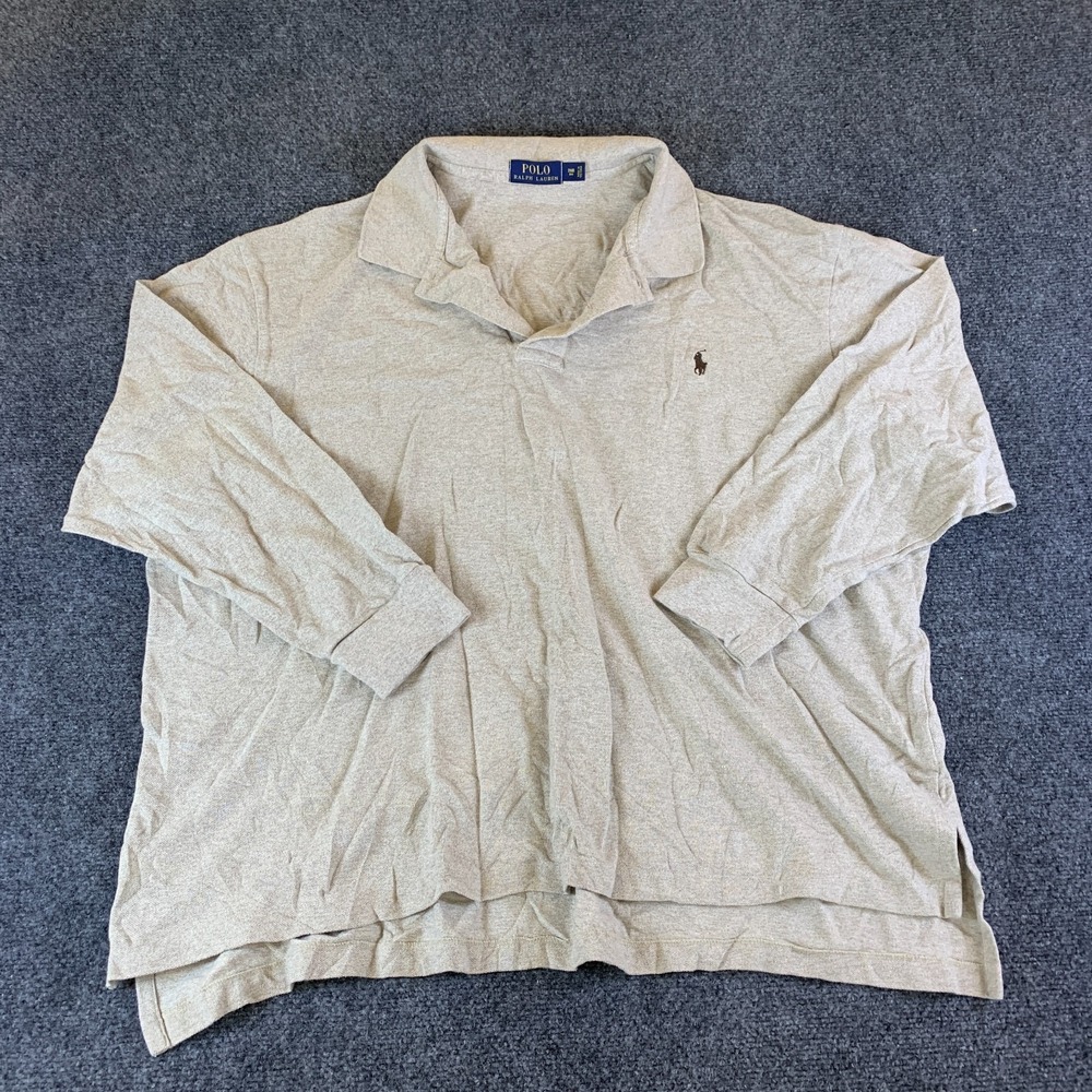 Polo Ralph Lauren Polo Shirt Mens 2XB Gray Cotton Long Sleeve Tennis Resort Wear
